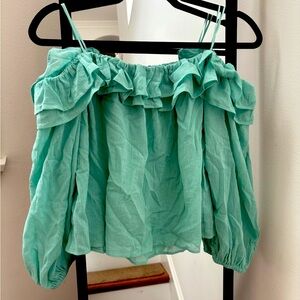 Zara Green Ruffled Blouse with Relaxed Sleeves